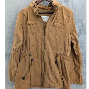 Snobbish full-zip tan khaki jacket with removable hood Medium